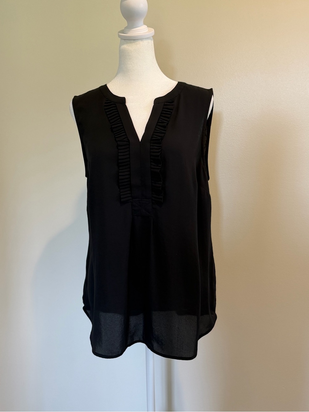 Talbots Black Sleeveless V-Neck Ruffle-Trim Blouse